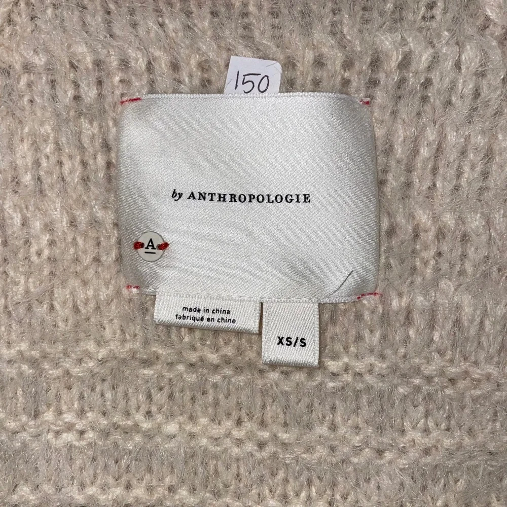 Anthropologie Shaggy Knit Cardigan Vest Shawl Collar Wool Blend Beige‎ XS/S